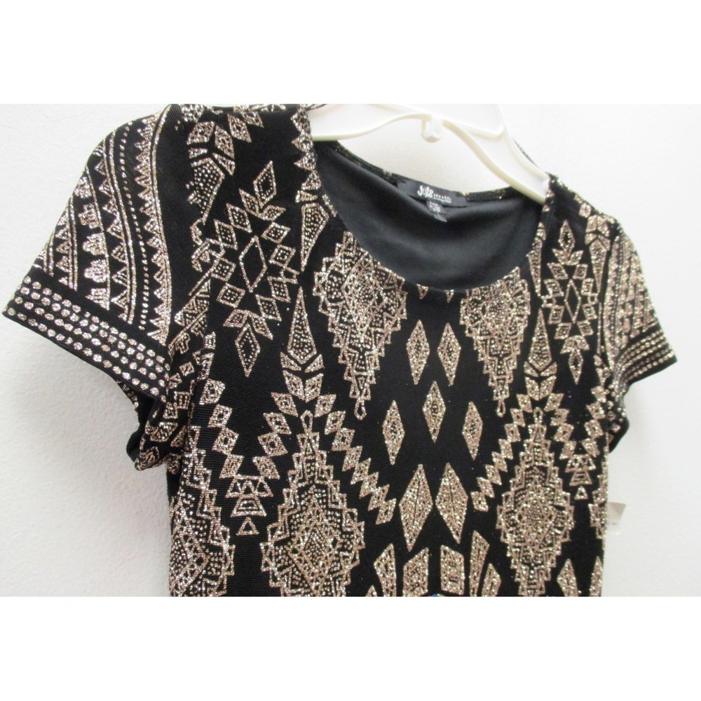 Jump Apparel Women's Gold Sparkle Printed Bodycon Dress Short Sleeve (XS) -‎ NWT